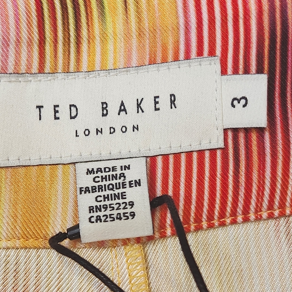 Ted Baker Pants Women's 8 Yellow Pink Hitako Floral Blured Wide Leg New $245 - Picture 3 of 16